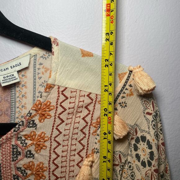 American Eagle Women's size Small Multicolor Boho Embroidered Long Sleeve Blouse - Picture 8 of 9